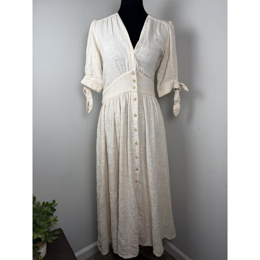Free People Ivory Maxi Dress Size Small Button Front Boho Sleeve Cottagecore